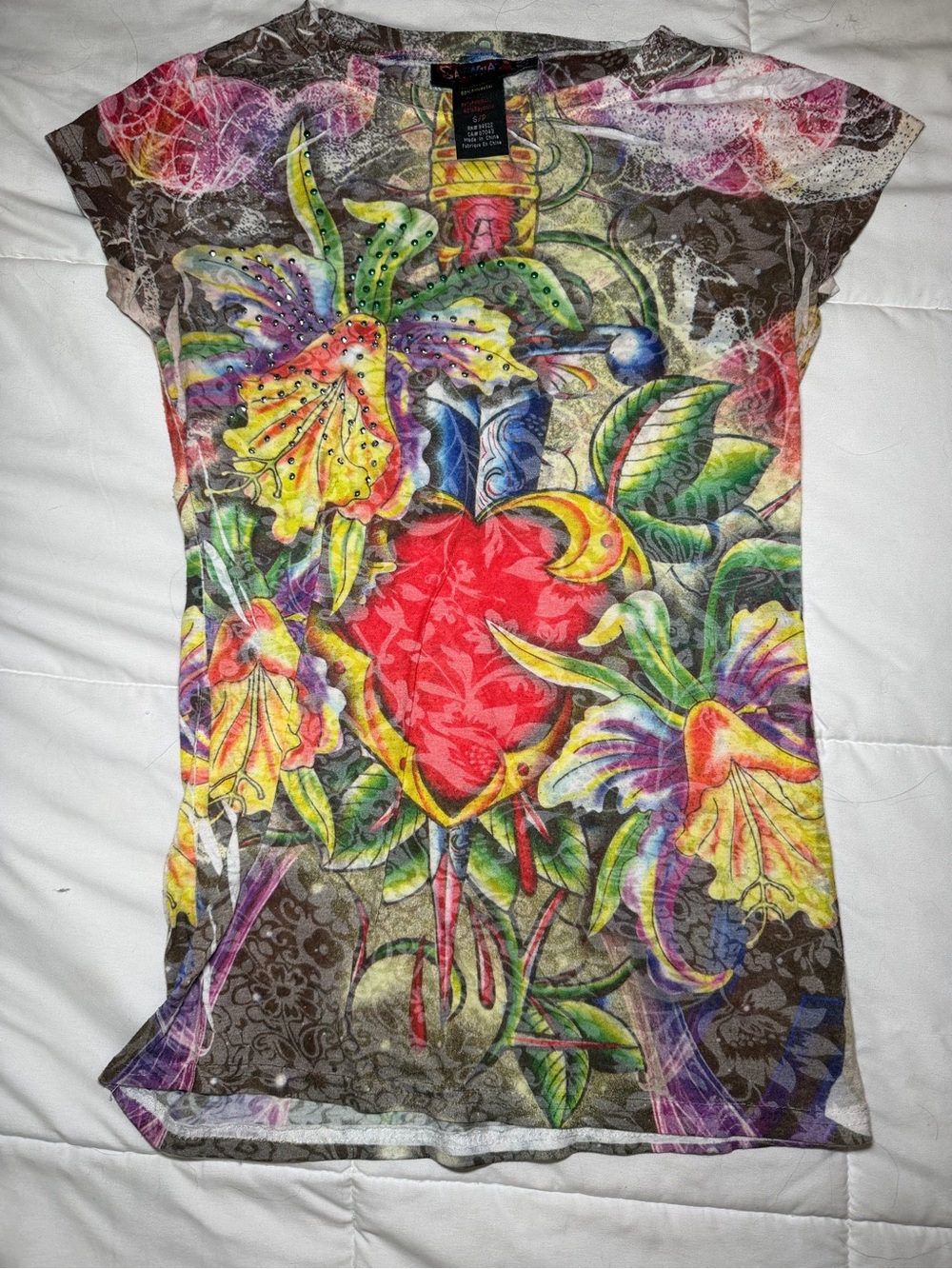 Say What? Multicolor Floral Heart Graphic Tee - Red, Yellow, Green, Purple